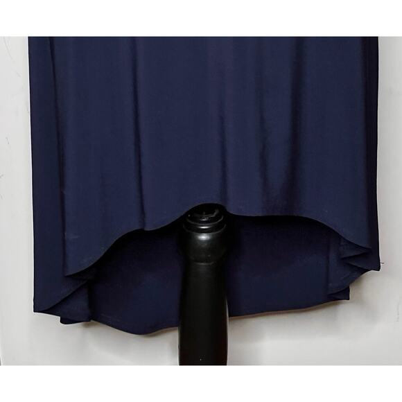JOSEPH RIBKOFF DK NAVY BLUE STRETCH KNIT HIGH LOW DRESS SIZE 6 WRAPPED BODICE - Picture 3 of 6